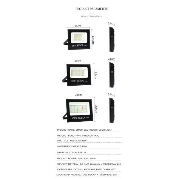 IP65 Tuya App Controlled Wifi Smart LED Outdoor Home Lights Waterproof Solar Powered for Garden  Flood Light
