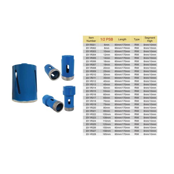 1/2 BSP Diamond Drill Core Bit 6mm To 165mm Core Drill