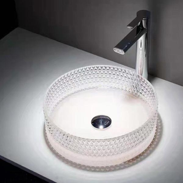 Clear Glass Vessel Sinks Crystal Diamond Table Top Round Wash Basin 395 * 395 * 120mm