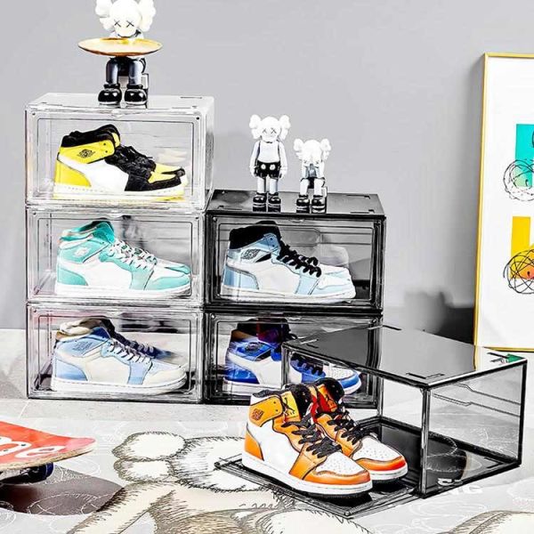 Transparent Acrylic Plastic Stackable Drop Front Clear Shoe Box For Display