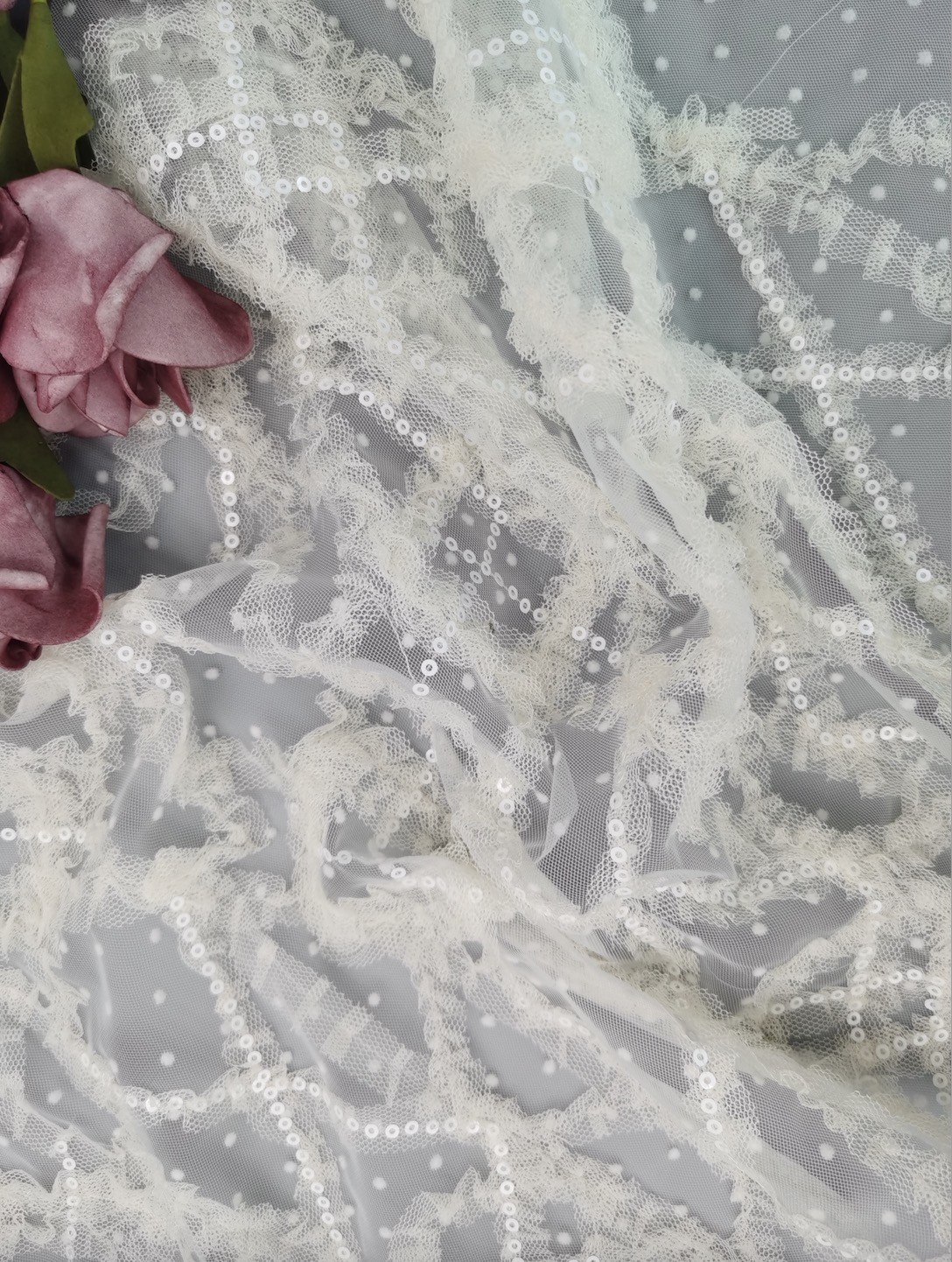 Sequin цветка 3D вышил ткани шнурка Тюль ткани Bridal чистой с Sequin