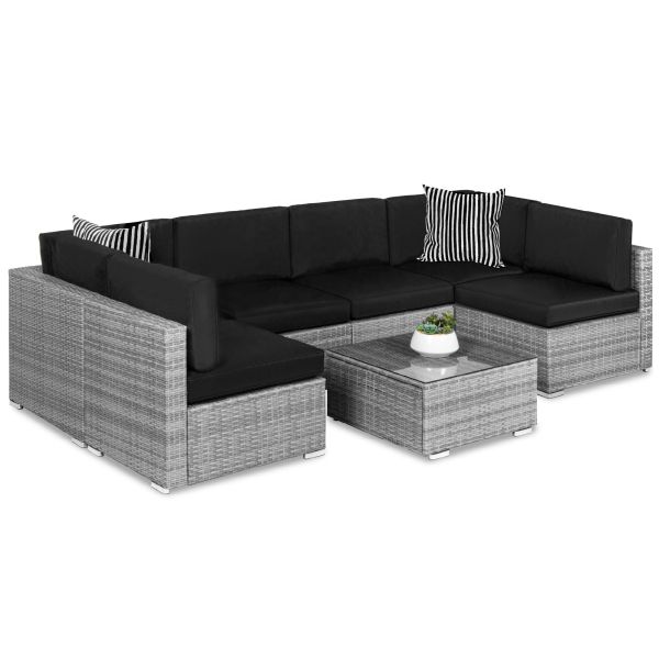 NO Folded 7 Pieces Outdoor Rattan Sofa Set Luxury Wicker L Sectional Modern Design