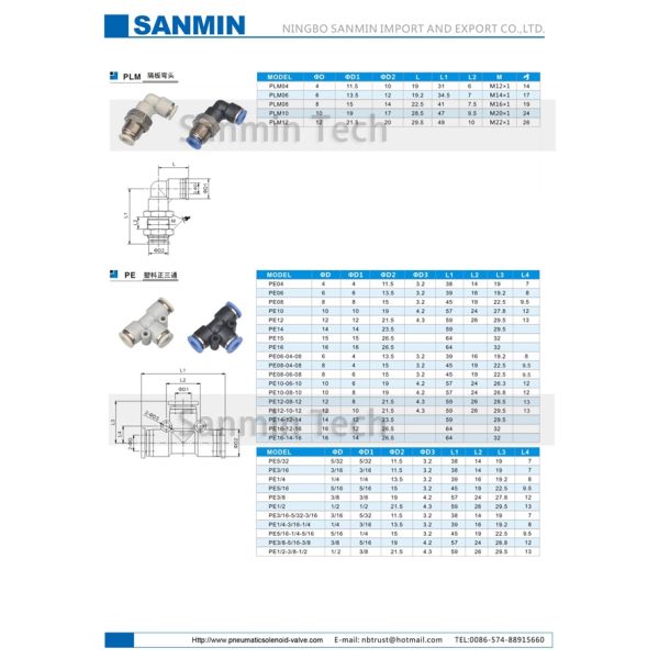 PLM Bulkhead Union Elbow Pneumatic Air Connector Quick Connecting Tube Fitting High Quality Sanmin