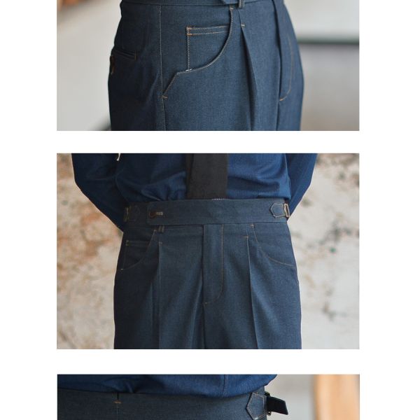 Apoyo 7 días Muestra de pedido Tiempo de entrega Cinturón Vintage Twill pantalones de denim para hombres Traje