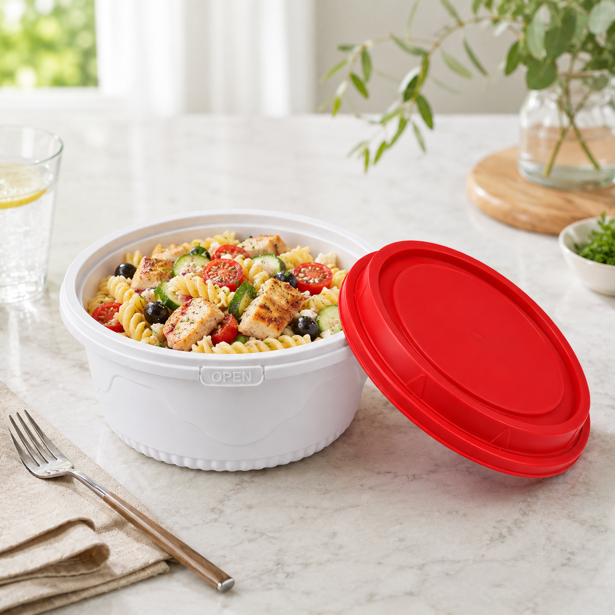 Food Storage Deep Round PP Meal Prep Bowl 600ml with Tamper Evident Color Lids