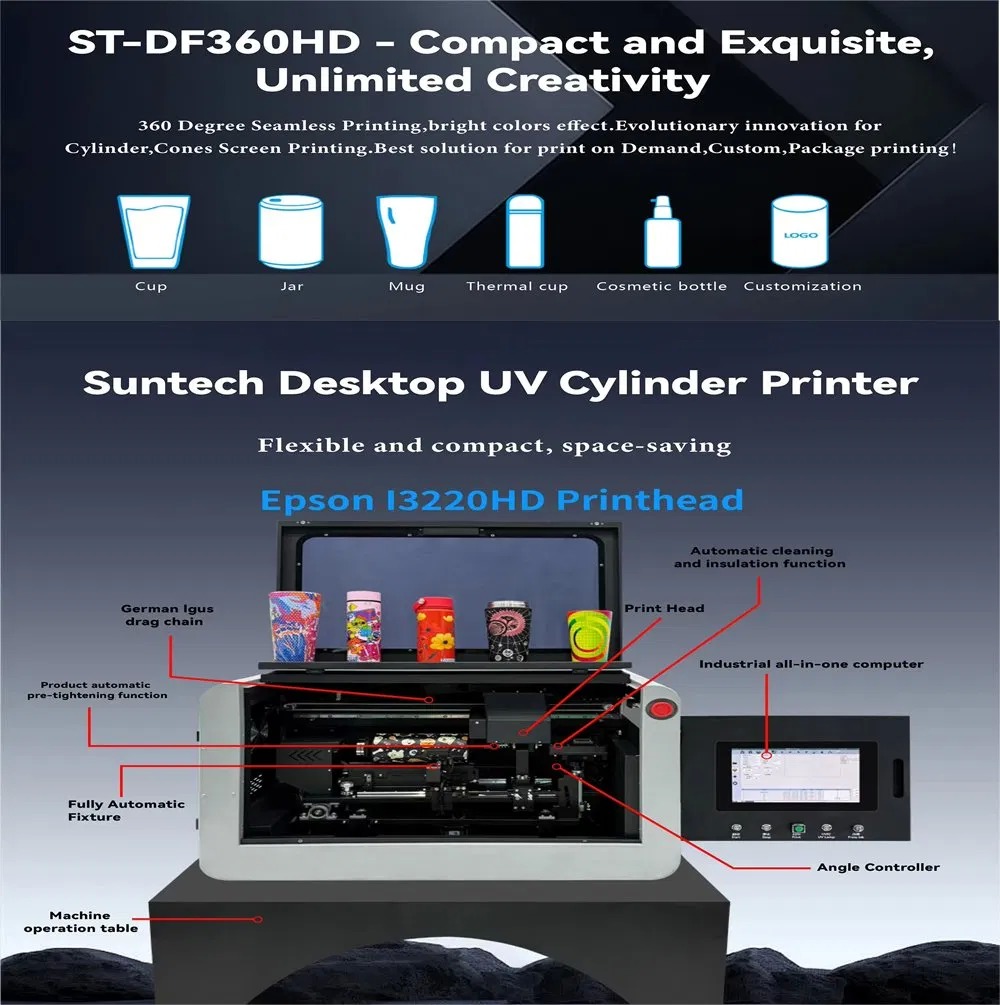 High Speed Cylindrical 360 UV Printer for Water Bottle / Can / Mug Printer