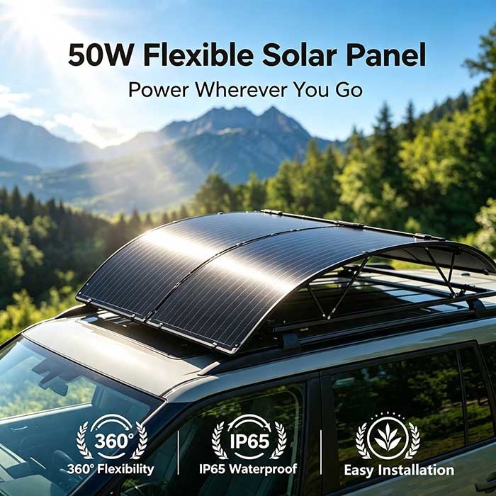 50W 360‑Degree Bendable Solar Panel, Foldable Carbon‑Fiber Solar Power Kit for RV, Yacht, Balcony & Camping