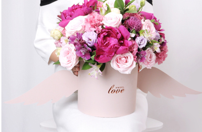 Velvet Cylindrical Paper Bouquet Flower Box Arrangements Luxury Packaging Custom