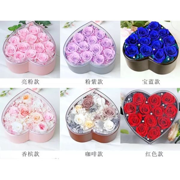 New Arrival Gift preserved rose in acrylic heartshap gift box Preserved Flowers