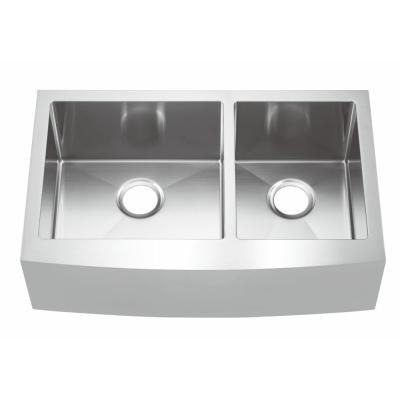 Bacia de aço inoxidável escovada do dobro da banca da cozinha do avental de superfície nenhum torneira