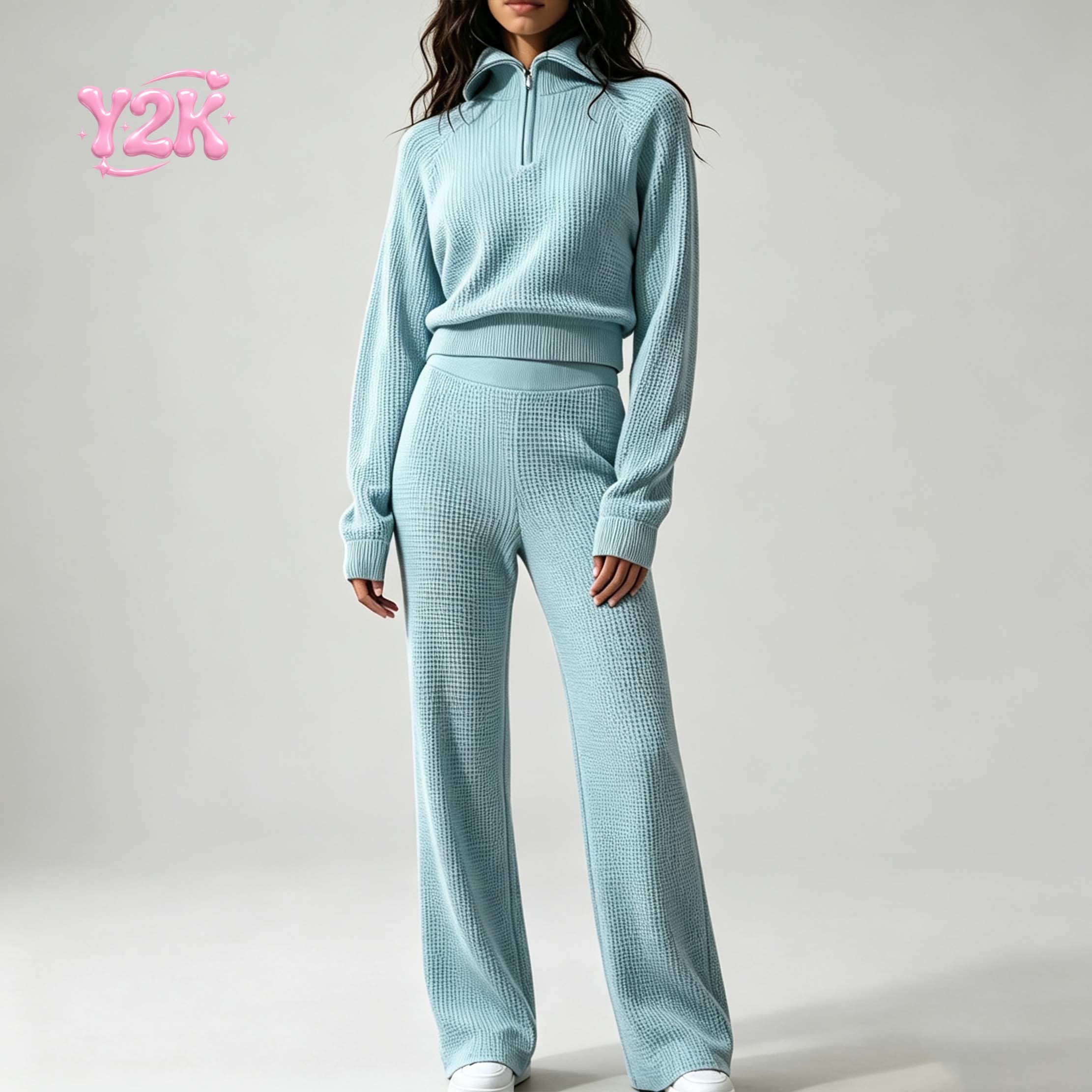 Custom Women's Ribbed Half Zip Top Leggings Activewear Set