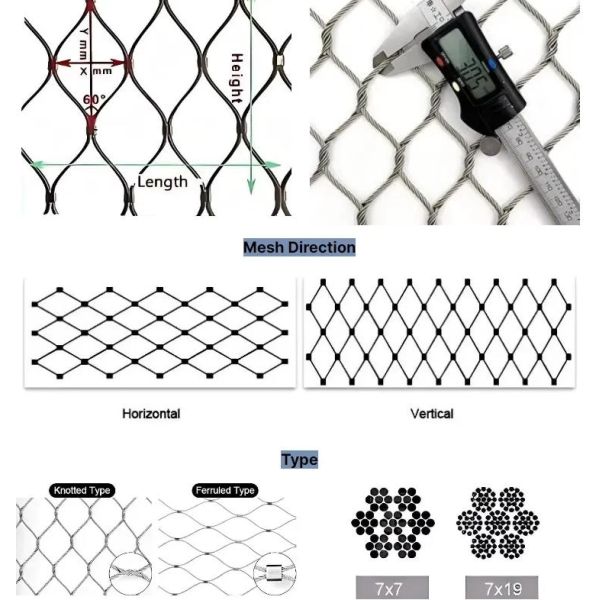 304 Stainless Steel Wire Flexible Cable Rope X-Type Infill Rope Mesh Balustrade Protective Net for Handrail