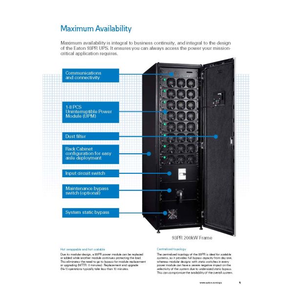 Eaton 93PR UPS 200KVA 200KW 400V ТРИ ФРАЗЫ ABM Модульные онлайн-УПС для центра обработки данных