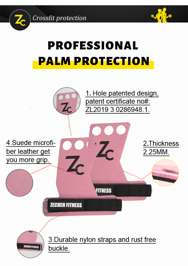 Pull Ups CrossFit Hand Grips Pink Carbon Fiber Leather Gym For Bars