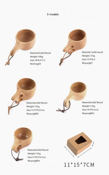 Eco Friendly Oak Wooden Drinking Cups 2.5 inch Height Lightweight With Carabiner