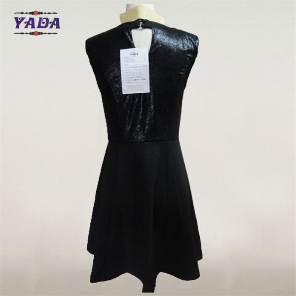 Мода пу коктейль лето леди без рукав платье женщины офисные униформы платья с красным аппликатом