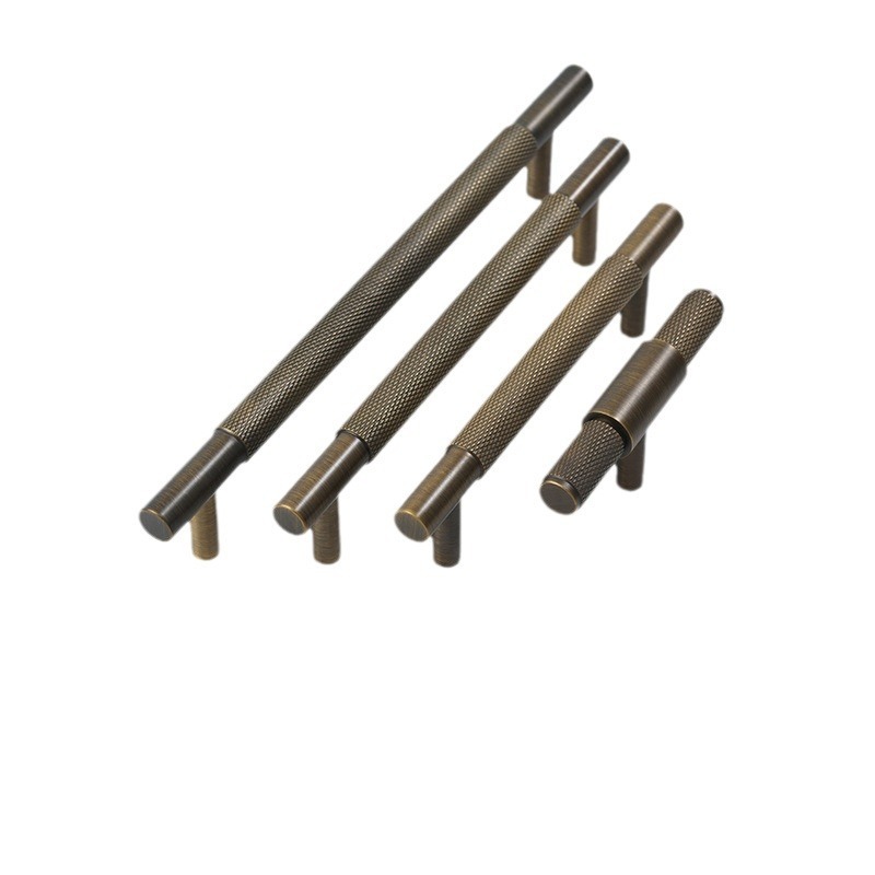 Modernity Minimalist Nordic Brass T-Bar Long Handle Adjustable Cabinet Wardrobe Door Hardware with Knurled Door Knob