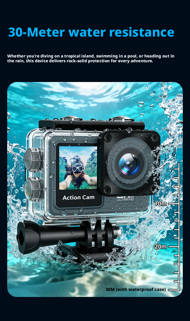 5K Dual Screen Action Camera 30M Waterproof EIS Stabilization Sports Camera for Outdoor
