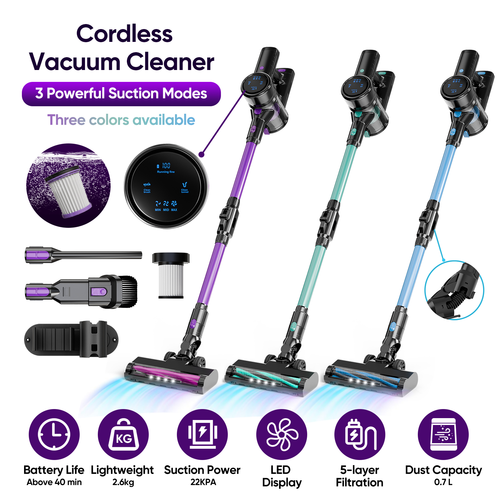 250W Power Cordless Vacuum Cleaner with Brushless DC Motor and 45 Minutes Runtime for Household Use