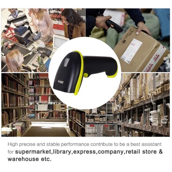 YHD Wireless 1D Laser Automatic Barcode Reader  Handheld Bar Code Scanner with USB Receiver for Store, Supermarket