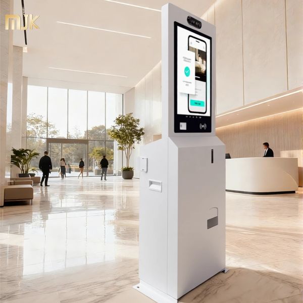 21.5 Inch Self Service Payment Kiosk Touch Screen 5MP Camera RFID Card Dispenser Facial Recognition Barcode Reader SDK Enabled