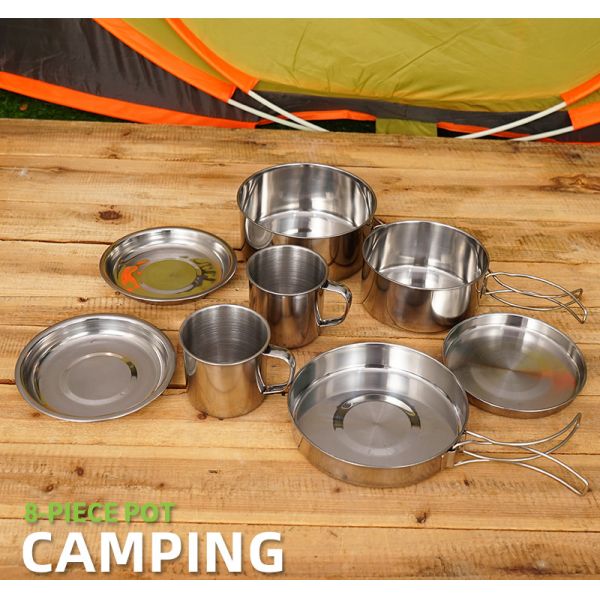 Portable Style Stainless Steel Cookware Set for Outdoor Camping at US 6.5/Piece
