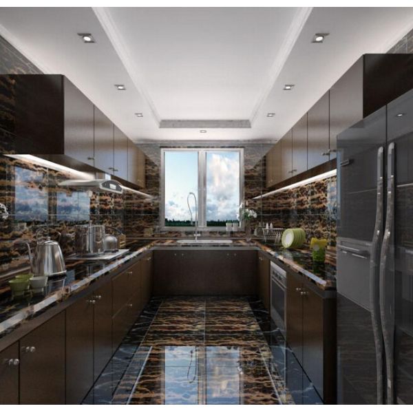 Cut To Size Black Portoro Italian Marble With Gold Vein For Bathroom Countertop