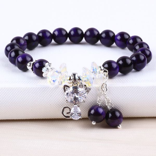 Ojo de tigre morado Pulseras de piedra semipreciosa de 8 mm con perlas Pulseras de piedra preciosa hechas a mano