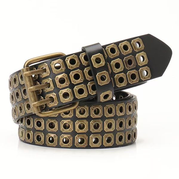 Unisex European and American style belt, trendy dark hollow rivet punk belt, versatile jeans belt