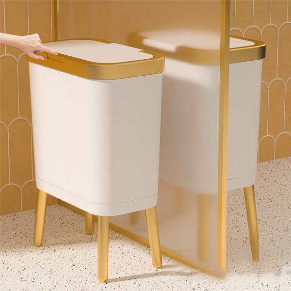 PP Plastic Office Dustbin Custom Trash Can 15L With High Bamboo Leg