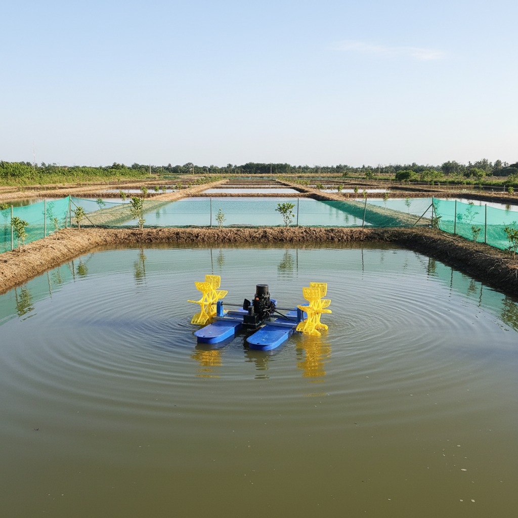 2 Paddle Shrimp Pond Water Wheel Aerator Variable Frequency 1HP