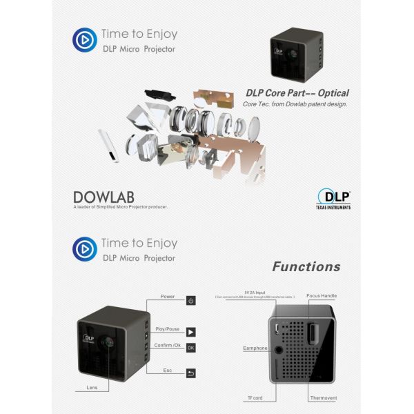 Portable HD DLP Projector Black Mini WIFI Projector / 1080p Smart Micro Projector