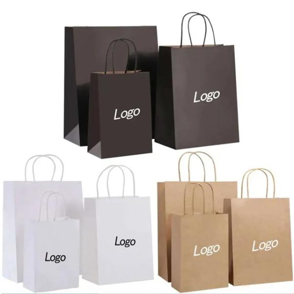 Compras recicláveis Sacos de papel castanho Kraft Sacos de embalagem de alimentos