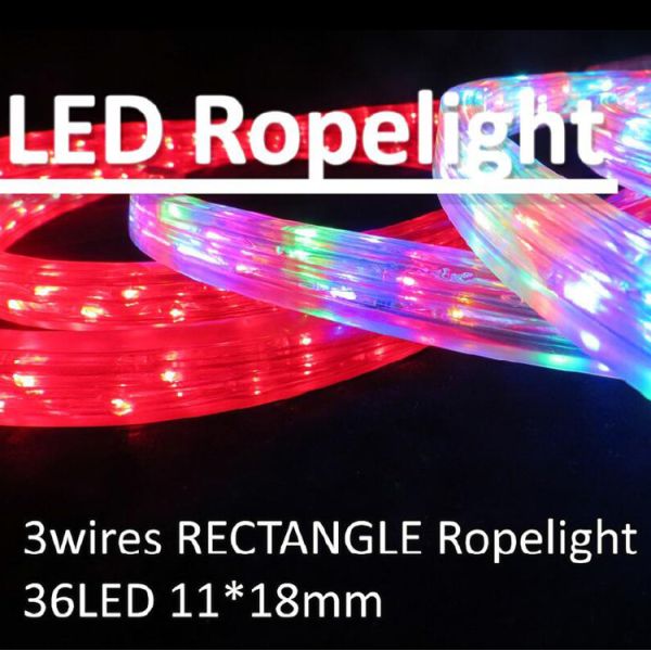 Rectangle 3 wires LED flexible rope light IP44 outdoor/indoor red/yellow/green/blue color