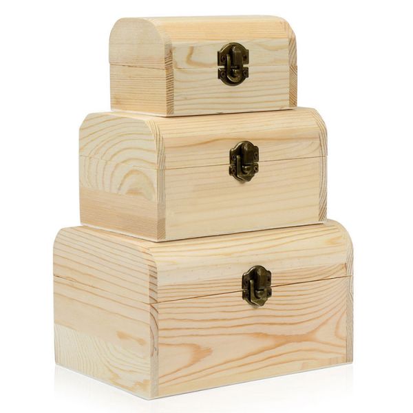 Latest Popular Luxury Unfinished Wooden Treasure Gift Boxes for DIY Art Project Crafts