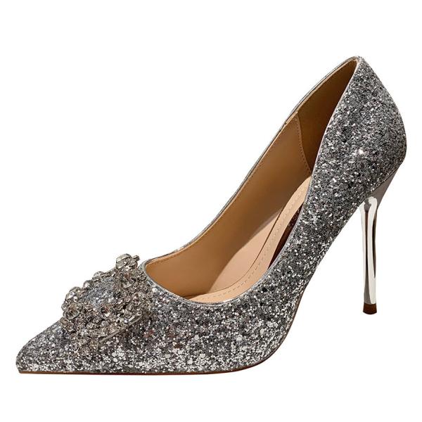 068880-11 Korean fashion sexy rhinestone high heels sequins are thin all-match women's single shoes stiletto net red wed