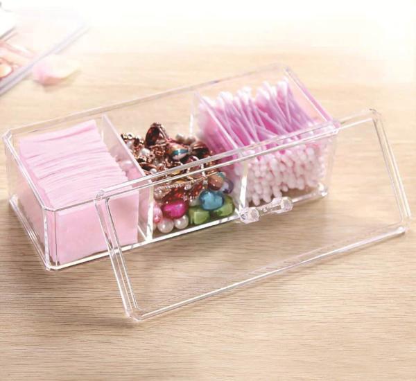 Dustproof Clear Acrylic Cotton Ball & Swab Holder, Cosmetic Organizer Makeup Storage Organizer For Cotton Swabs, Q-Tips,