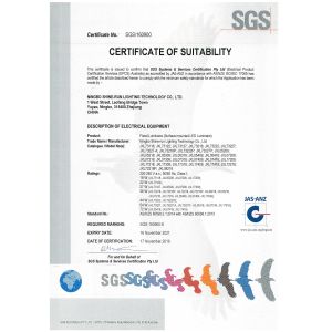 NINGBO SHINE-RUN LIGHTING TECHNOLOGY CO., LTD. Certifications