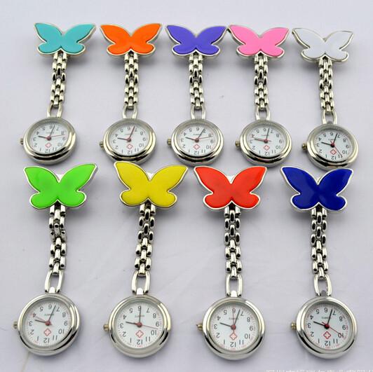 Fashion Butterfly Metal Nurse Doctor Watch Clip Nurse Hang Watch With White Face, Brand Your Own Logo,10 Colors Stock