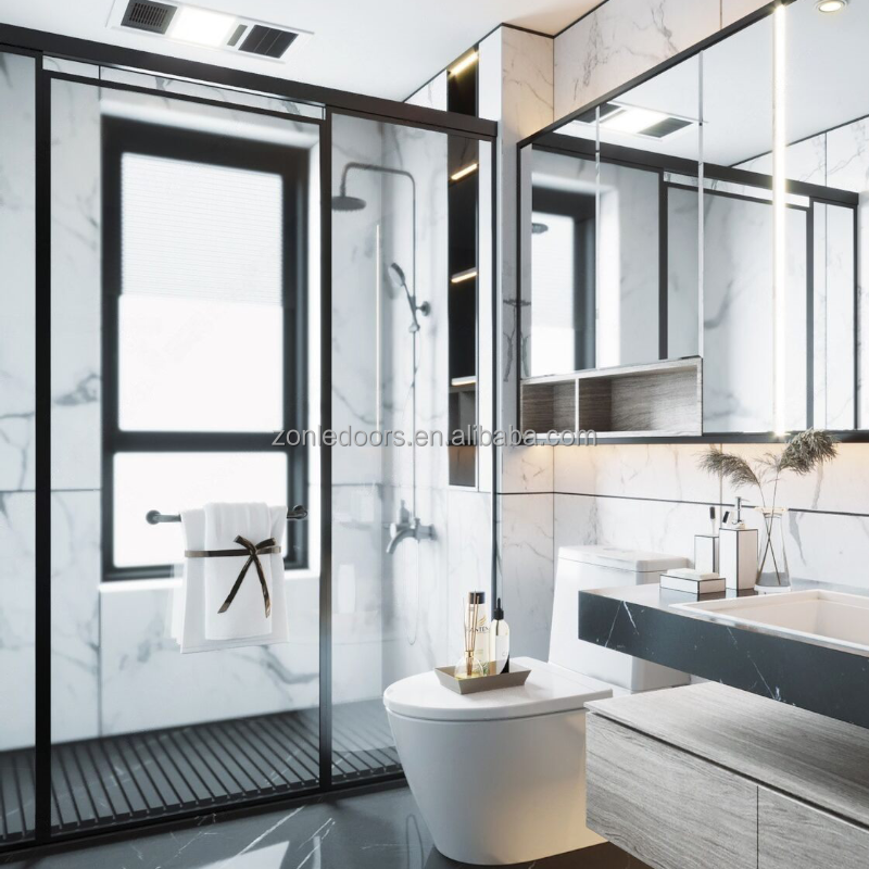 Sensor Bathroom Black Frame 3 Panels Sliding Shower Doors for Small Size at WC