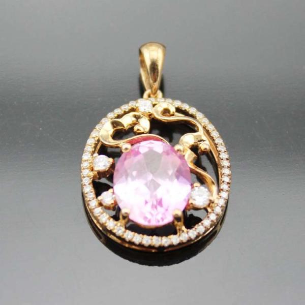 Rose Gold Plated 925 Silver 9mmx11mm Ruby CZ Diamonds Pendant Necklace (PSJ0384)