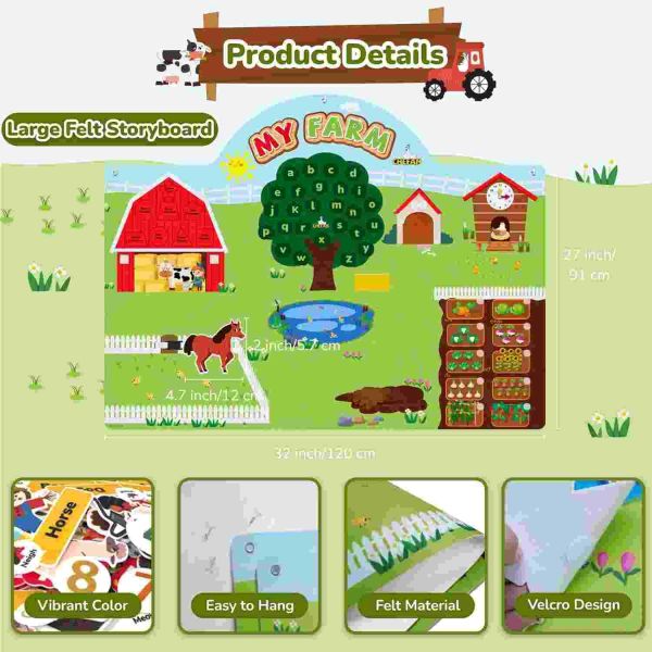 Farm Animals Felt Story Board Set, 3.9 Ft 99 Pcs Preschool Farmhouse Barnyard Theme Flannel Board Storytelling Early Learning