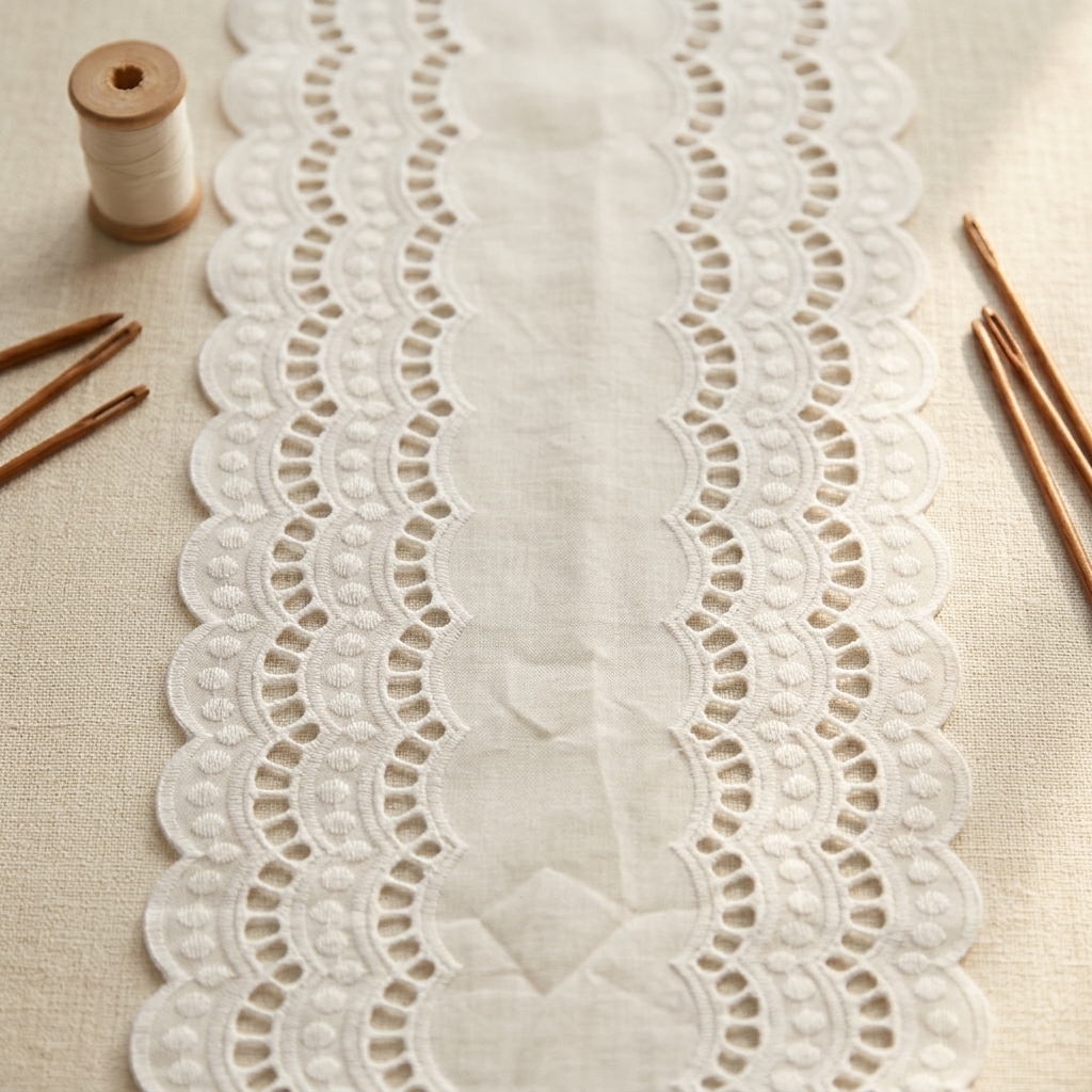34cm Eyelet Cotton Embroidered Lace Trim  Bilateral Wave Edge Wide White Hollow Woven Flower Wedding Dress Trim for Clothing