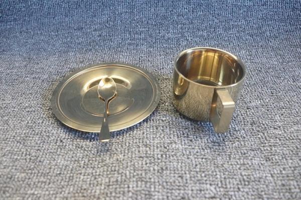 Restaurant stainless steel coffee cup with plate coffee shop custom logo different size full set coffee mug and saucer