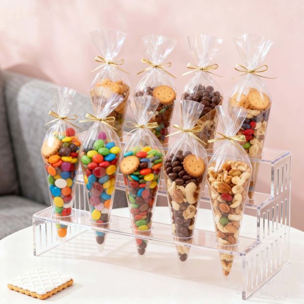 Customizable Clear Cellophane Plastic Popcorn Bag Cone Cellophane Bag For Food Packaging