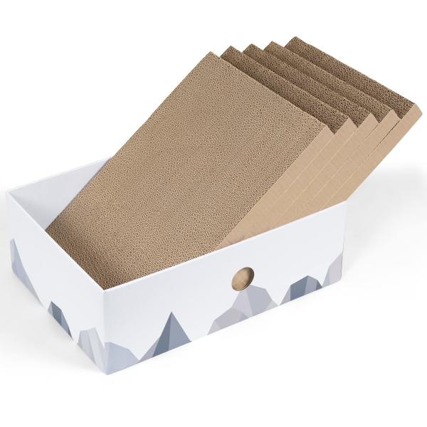 Cat Scratcher Box with Heavy-Duty Double-Sided Cardboard Pad, Cardboard Lounger, Interactive Hole Design