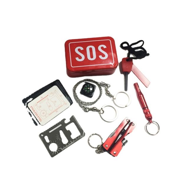 SOS outdoor Multi tool tin metal case camping survival Kit 8 Pieces set survival tools