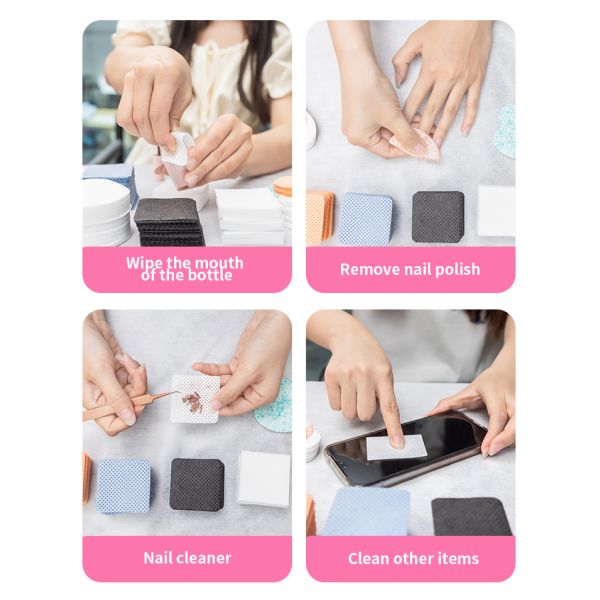 Mayorista OEM 400 piezas de almohadillas para uñas sin pelusa, suaves, no tejidas, toallitas de algodón desechables para limpiar el polvo de uñas de gel