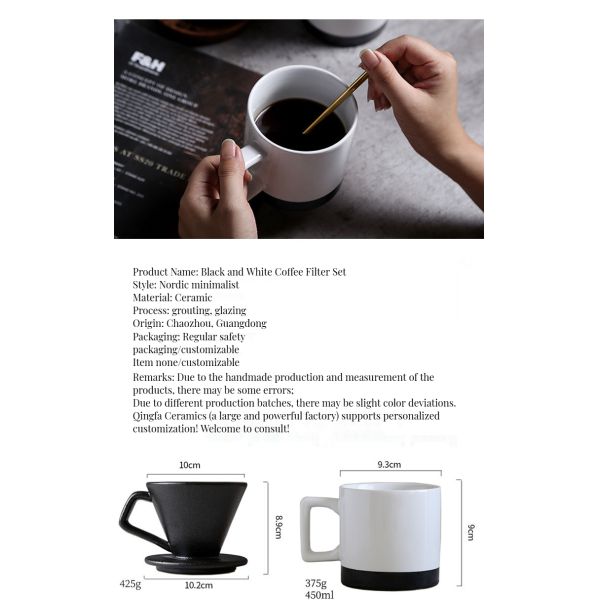 Classic Design Ceramic Coffee Maker with Porcelain Mug and Custom Pour over Dripper Set