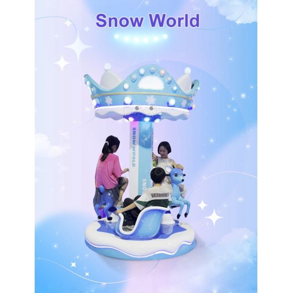 Snow World Go Round Carousel Amusement Park Kids Horse Swing Ride For Three People